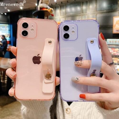 MrenewedM 12 Pro Plain Transparent Silicone Phone Case Fro iPhone 11 Pro 12 Mini XR Xs Max 7 8 Plus Shockproof Cover With Stand