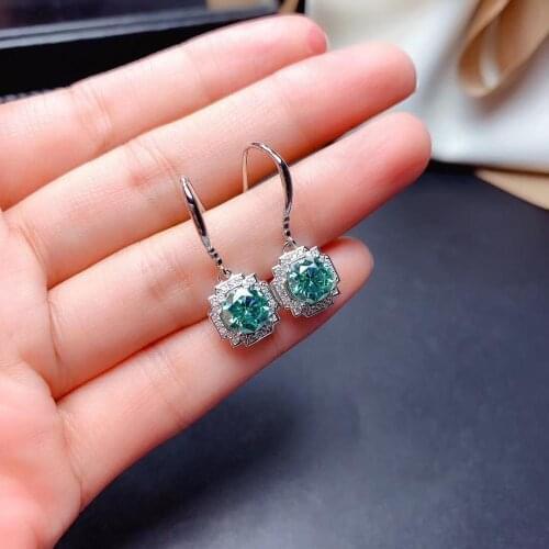 Shiny green moisanite dangling earrings 925 sterling silver hook earrings ring necklace jewelry set annivgift sparkling