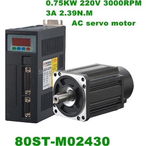 80ST-M02430 AC Servo Motor 750W 80ST Single-Phase Motor Machine Kit 220V 2.4N.M 0.75Kw AC Servo Driver For Textile Machinery