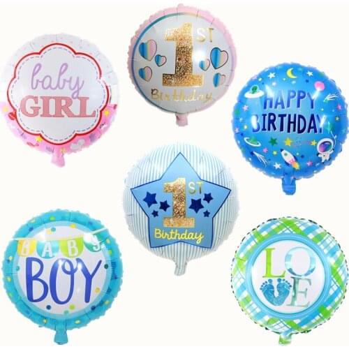1Pc18 Inch Round Baby One Year Old Happy Birthday Aluminum Foil Balloon Boy Girl Anniversary Celebration Party Decoration Gift