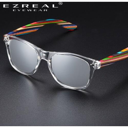 EZREAL Polarized PC Frame With Wooden Legs Sunglasses for Men or Women Color Wooden Temples