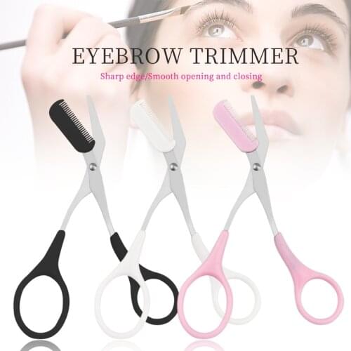 High Quality Stainless Steel Women Eyebrow Trimmer Scissor With Comb Girl Lady Makeup Tool