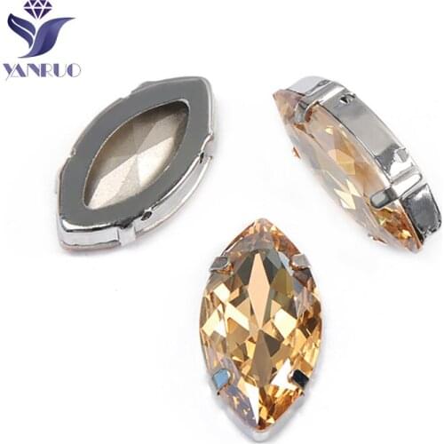 YANRUO 4227 17x32mm Golden Shadow Navette Strass Glitter Crystal Horse Eyes Stones Point Back Gold Rhinestones For Sewing