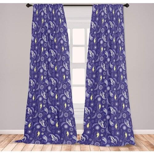 Moon Curtains Abstract Floral with Stars and Sleeping Moons Nocturnal Oriental Window Treatments for Living Room Bedroom Decor