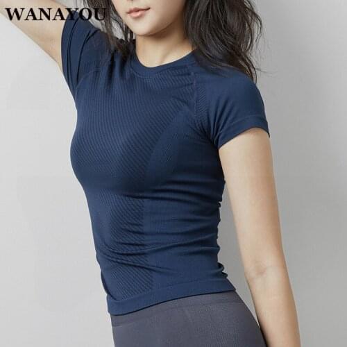 WANAYOU Women Quick Dry Yoga Shirts,Seamless Workout Fitness Short Sleeve,Stretch Slim Outdoor Sports Exercises Running T-Shirt