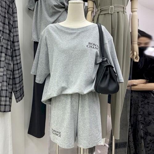 Womens Suits Pure Cotton Korean Summer 2021 New Casual Sports Suits Loose Short Sleeve T Shirt Shorts Two Piece Set Women Trend