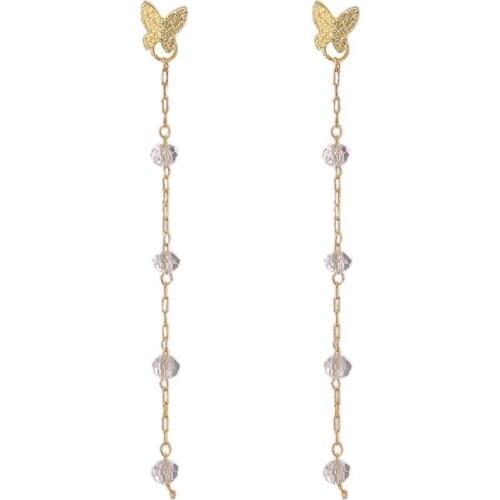 Long Tassel Crystal Beads Butterfly Dangle Earrings Gold Silver Color Fashion Hanging Brincos Women Summer Jewelry Girl Gift