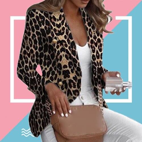 Leopard Print Women Blazer Long Sleeve Lapel Button Suit Blazers Slim Fits Business Jacket Coat