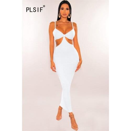Young Party Lady Fashion Deep V Neck Sleeveless Long Dress Sexy Tight Club Party Lady Fashion Women Dress