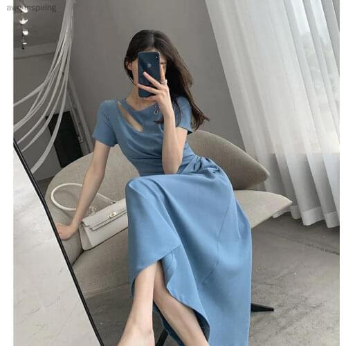 Summer New Dresses Slim Fashion 2021 High Waist Red Sweet Green Midi Dress Red Short Sleeve Vintage Robe Vestidos