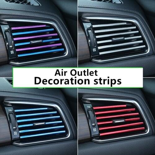 10pcs 200MM Car Interior Air Outlet Decoration Strips Vent Grille Switch Rim Trim Auto Decor Car Styling Chrome Car Accessories