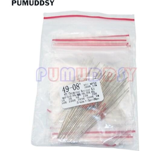 100PCS=10value*10pcs NTC Thermistor Resistor Kit PUMUDDSY NTC-MF58 1K 2K 5K 10K 20K 50K 100K 200K 500K 1M +/-5% 3950B