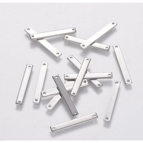 100pcs Rectangle 304 Stainless Steel Links Connectors for Jewelry Making DIY Bracelet Necklace 25x3.5x1mm Hole: 1mm