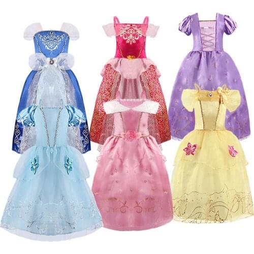 2-8 Years Girl Birthday Party Costume Kids Rapunzel Cinderella Sleeping Beauty Aurora Belle Dress Fancy Girl Christmas Costume