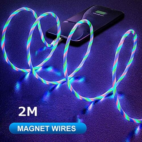 2M Magnet Micro Usb Cable Charging Wire for iphone X 11 Xiaomi mi8 9t redmi note 7 Samsung Type C Charger 3 in 1 Luminous Cord