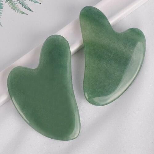 2 PCS Natural Jade Stone Green Aventurine Guasha Scraper Acupuncture Back Massager Face Body Stress Relif Massage Tools