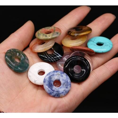 2Pcs Natural Stone Pendants Charm Amethysts Round Flat Malachite Quartzs for Jewelry Accessories Making Girls Necklace Earring