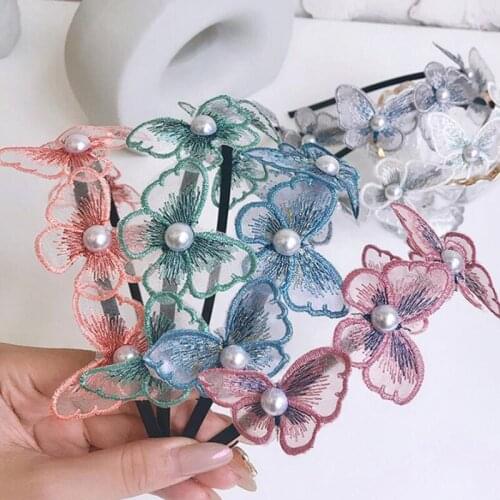 Hair Accessories Wide Mesh Butterfly Hairbands Braided Headband Hair Hoop Fashion Hair Bands Bezel Headdress Pearl Hair Hoop