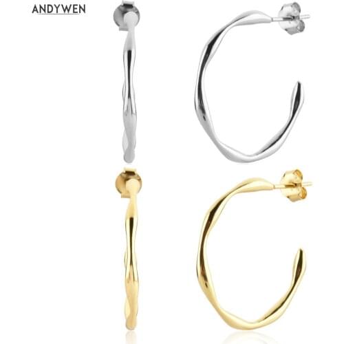 ANDYWEN 925 Sterling Silver 23mm Big Hoops Circle Pendiente Vanilla Gold Earring Rock Puck Circle Luxury Jewelry Clips Pendiente