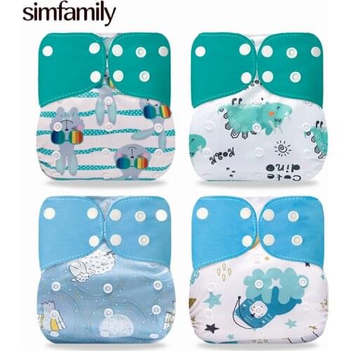 [Simfamily] 4pcs/Set Baby Cloth Diaper Eco-Friendly Reusable Adjustable Diapers Washable Cloth Nappy Cover Fit 3-15kg Baby