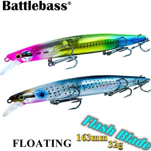 BATTLEBASS Long Flash Blade 16.3cm/32g Fishing Minnow Flash Lures Floatng Sea Bass Lure Bait Hard Floating Wobblers Crankbait