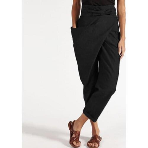 80% Dropshipping!Womens trousers irregular pockets streetwear solid color high-waist cropped pant for dating