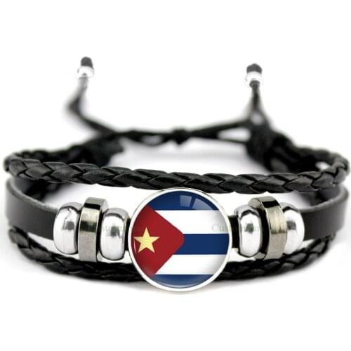 Country Flags Soccer Sports Bracelets World Cup National 18mm Glass Cabochon Adjustable Leather Charm Women Men Jewelry