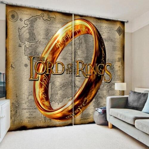 Photo gold rings curtains yellow map 3D Window Curtains For Living Room Bedroom Customized size