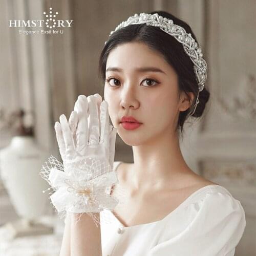 HIMSTORY Handmade Pearl Bridal Headbands Elegance Hairbands Tiaras Wedding Crystal Hair Accessories Headband