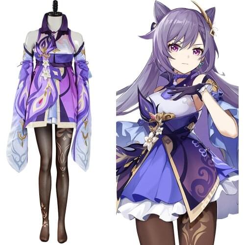 Game Genshin Impact Keqing Cosplay Costume Sleeveless Dress Props Outfits Halloween Carnival Suit