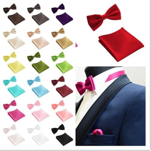 2 pcs MEN ADULT Set Bowties Colorful Business Handkerchief Hankies Bowties Classic Groom Pocket Tie NEW Gift FB137