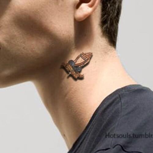 Praying Hand Pearl Necklace Cross Temporary Tattoo Stickers English Alphabet Waterproof Tatto Body Art Arm Fake Tatoos Men Women