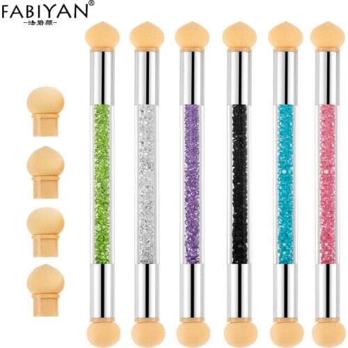 Double End Nail Art Gradient Brush Pen Draw Painting Dotting Tips Rhinestone Handle Manicure Tool Set With 4 Replace Sponge Head