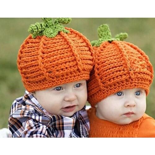 New Arrival Baby Pumpkin Hats Crochet Knitted Baby Kids Photo Props Infant BABY Costume Winter Hats halloween pumpkin gift