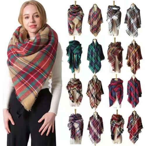 European And American Autumn And Winter Cashmere Imitation Double-Sided Colorful Plaid Square Scarf womens shawl