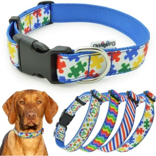 Dog Collar Rainbow Peace autism Personalized Pet Collar Adjustable Collar for Medium Large Dogs Pitbull Nylon Collar Large
