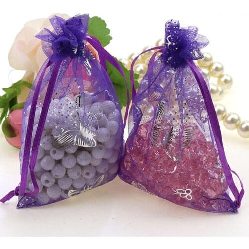 Butterfly Purple Bronzing Organza Jewelry Bags Supply Gift Bags Pure Color Organza Sacks 9x12cm 100pcs/lot Wholesale