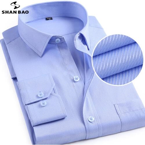 SHAN BAO white pink blue stripes solid color business casual loose long-sleeved shirt 2020 autumn brand clothing mens shirt