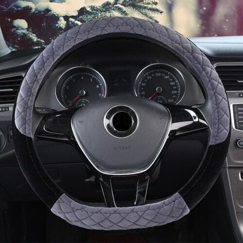 Car Steering Wheel Cover D Ring Shape Universal Winter Suede Comfortable Anti-slip Plush Covers on Steering-wheel for 37/38CM