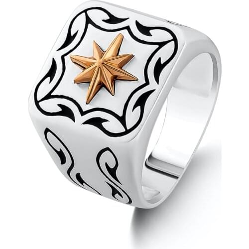 Silver North Star Figure Men Ring Vintage Men Jewelery Solid 925 Sterling Silver