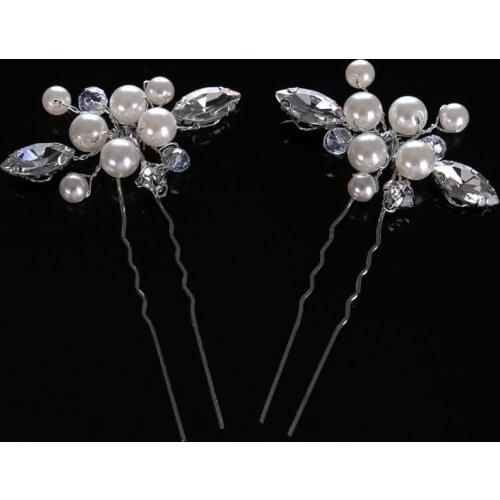 SLBRIDAL Silver Color Crystals Pearls Flower Wedding Hair Pin Bridal Hair Stickers Hair accessories Bridesmaids Women Jewelry