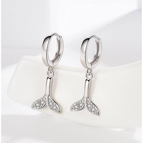 925 Sterling Silver Zircon Mermaid Stud Earrings For Women Girls Wedding Party Jewelry Pendientes eh558