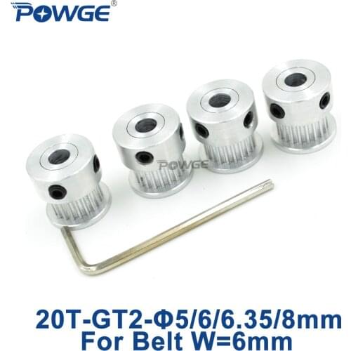 POWGE 20 Teeth 2GT 2M Synchronous Pulley Bore 5/6/6.35/8mm for width 6mm 2MGT GT2 Timing Belt Small Backlash 20Teeth 20T 4pcs