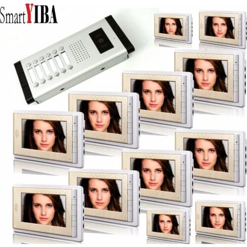 SmartYIBA New 7" Color Video Intercom Door Phone System 6 White Screens 1 Doorbell Camera for 12/10/8/6/4 House In Stock