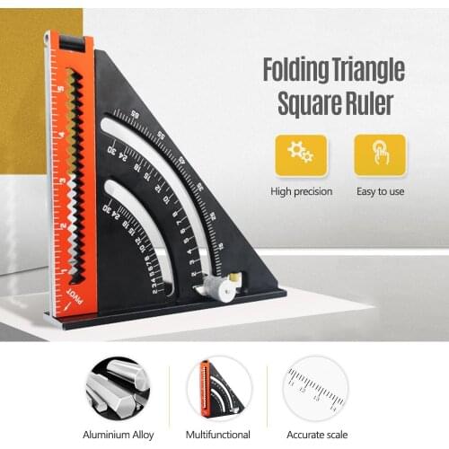 Folding Triangle Square Ruler Goniometer Aluminium Alloy Multifunction Measuring Ruler Metric Woodworking Positioning Tool