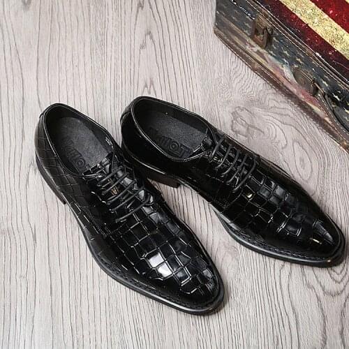 New British business leather shoes dress mens single shoes Crocodile print leather shoes for men mens wedding work shoes