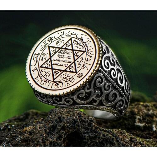 Solid 925 Sterling Silver Seal Of Solomon King Solomon Mens Ring Exclusive Jewelry Accessory For Mens Ring Made In Turkey