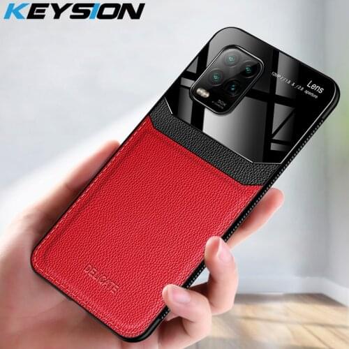 KEYSION Shockproof Case for Xiaomi Mi 10 Lite 10 Youth 10 Pro 5G Leather Glass Phone Back Cover for Xiaomi Mi Note 10 Lite 10Pro