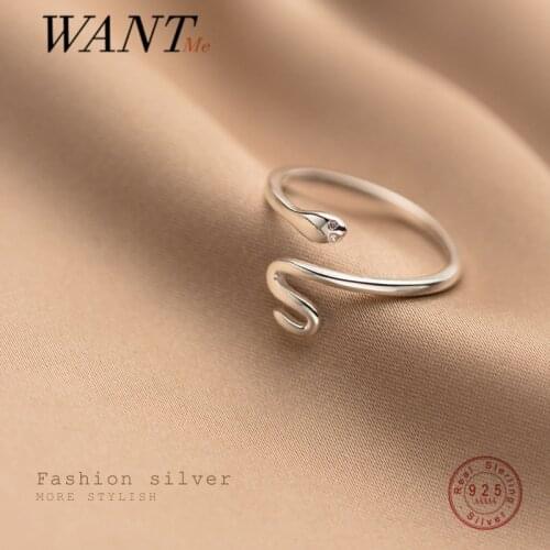 WANTME Real 925 Sterling Silver Charming Snake Open Finger Ring for Women Personalized Punk Animal Korean Party Gothic Jewelry
