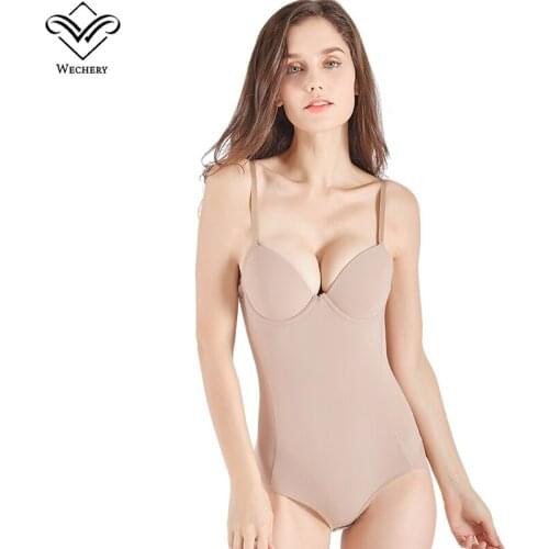 Wechery Seamless Shapers Push Up Slimming One Piece Bodysuit Spaghetti Strap Breathable Body Shaper Womens Underwear